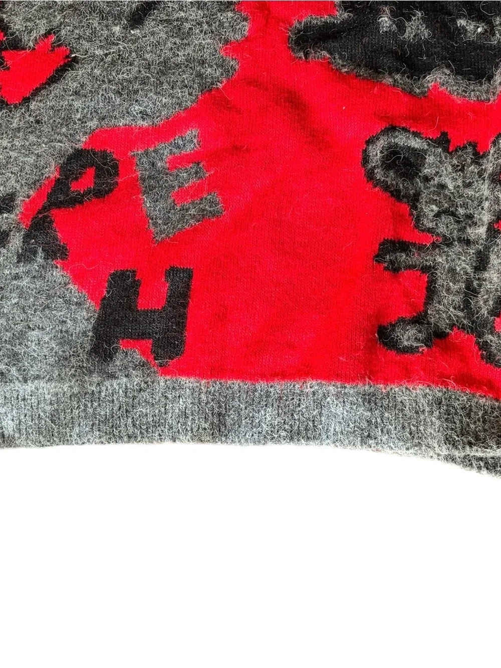 Vintage Gray & Red Graphic Fuzzy Sweater